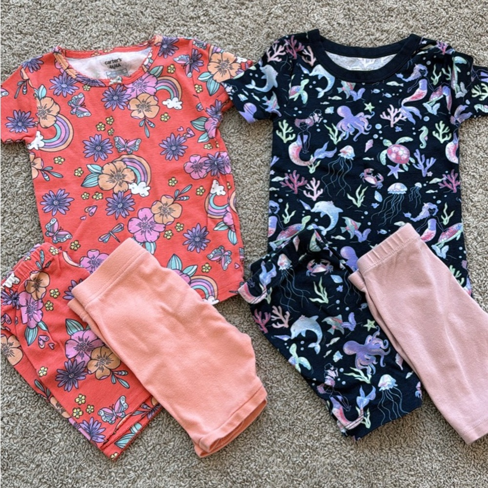 Carters Floral and Ocean Themed Kids Pajama Sets